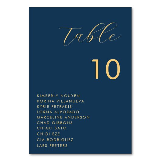Navy Blauw Goud Script Zitkaarten Namen Bruiloft Kaart (Achterkant)