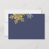 Navy Blauw Goud Sneeuwvlok Winter Bruiloft Antwoor RSVP Kaartje (Achterkant)