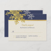 Navy Blauw Goud Sneeuwvlok Winter Bruiloft Antwoor RSVP Kaartje (Voorkant / Achterkant)