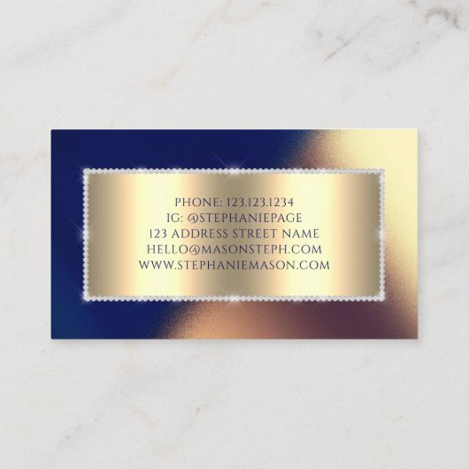 Navy Blauw Goud Sparkly Diamonds Moderne Zaken Contactkaartje (Achterkant)