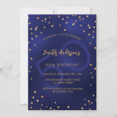 Navy blauw goud sterren verjaardagsfeestje kaart (Voorkant)