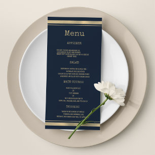 Navy blauw goud typemachine lettertype Wedding Men Programmakaart