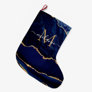 Navy Blauw Goud Uw Letter Naam Kerstmis Kous Grote Kerstsok