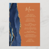 Navy blauw goud verbrande Sinaasappel bruiloft Menu (Voorkant)