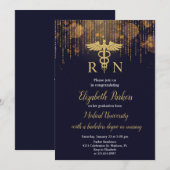 Navy Blauw Goud Verpleegkundig Afstudeerfeest Kaart (Voorkant / Achterkant)