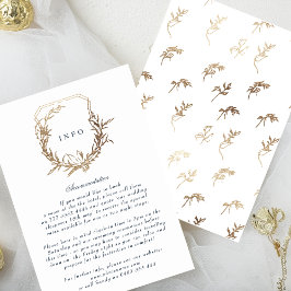Navy Blauw Goud Wit klassiek crest bruiloft Informatiekaartje