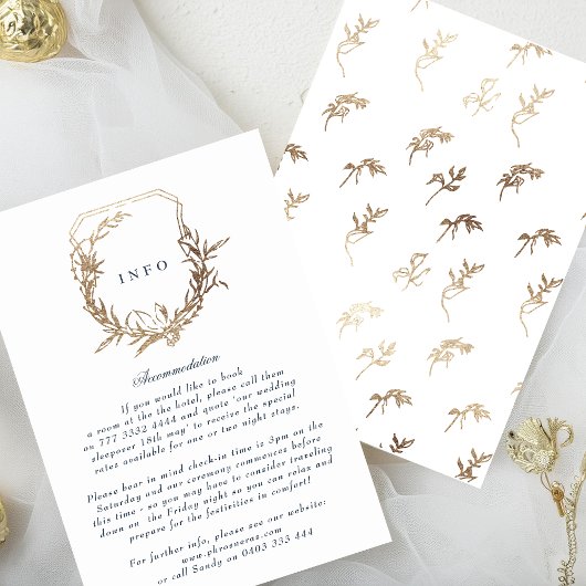 Navy Blauw Goud Wit klassiek crest bruiloft Informatiekaartje