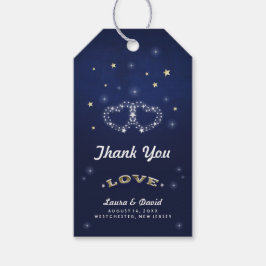 Navy Blauw Goud & Wit LIEFDE Ster Harten Bruiloft Cadeaulabel