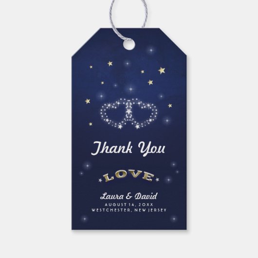 Navy Blauw Goud & Wit LIEFDE Ster Harten Bruiloft Cadeaulabel (Voorkant)