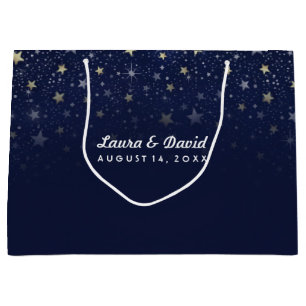 Navy Blauw Goud & Wit Sterren Bijpassende bruiloft Large Cadeautasje