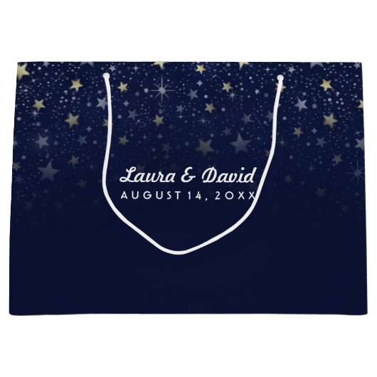 Navy Blauw Goud & Wit Sterren Bijpassende bruiloft Large Cadeautasje (Voorkant)