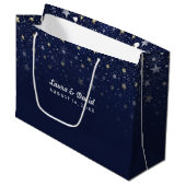 Navy Blauw Goud & Wit Sterren Bijpassende bruiloft Large Cadeautasje (Voorkant Gekanteld)