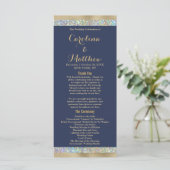 Navy blauw goud zilver holografische glitter programmakaart (Staand voorkant)