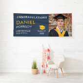 Navy Blauw Goud Zwart Foto Afstuderen Afstuderen Spandoek (Insitu)