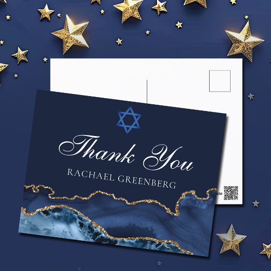 Navy Blauw Gouden Aangepaste Bat Mitzvah Dank Je Briefkaart