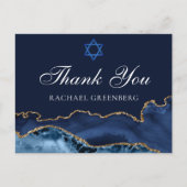 Navy Blauw Gouden Aangepaste Bat Mitzvah Dankuwel Briefkaart (Voorkant)