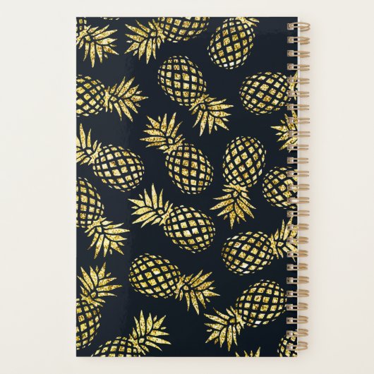 Navy Blauw Gouden Ananas Gepersonaliseerd Jaarlijk Planner (Achterkant)