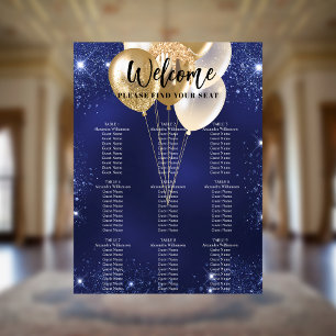 Navy blauw gouden ballonnen 9 tafels zitgrafiek poster