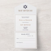 Navy Blauw Gouden Bar Vleermuis Mitzvah Alles in é All In One Uitnodiging (Binnen)