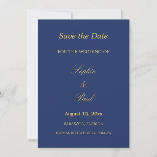 Navy Blauw Gouden Beige Save the Date (Voorkant)