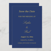 Navy Blauw Gouden Beige Save the Date (Voorkant / Achterkant)