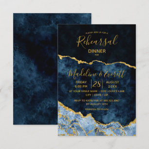 Navy Blauw Gouden Folie Agaat Huwelijk repetitie d Kaart