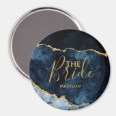 Navy Blauw & Gouden Folie Agaat Marmer de Bruid Magneet (Voorkant / Achterkant)