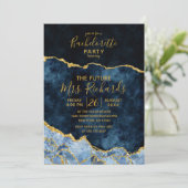Navy Blauw Gouden Folie Bachelorette Party Uitnodi Kaart (Staand voorkant)