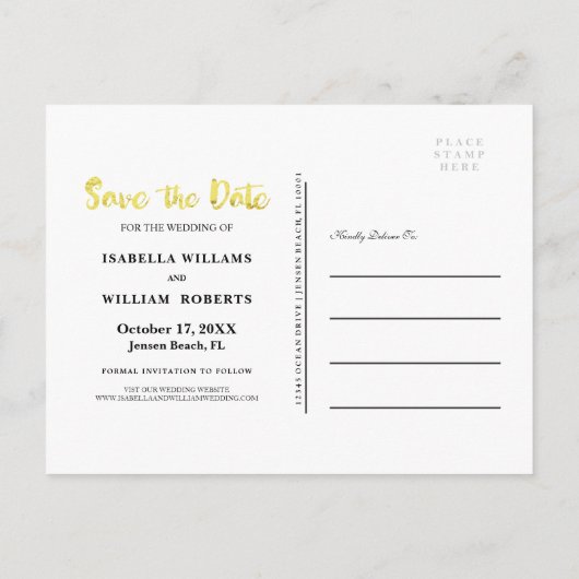 Navy Blauw Gouden Folie Foto Opslaan van de Datum Aankondigingskaart (Achterkant)