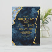 Navy Blauw & Gouden Folie Verjaardagsfeestuitnodig Kaart (Staand voorkant)