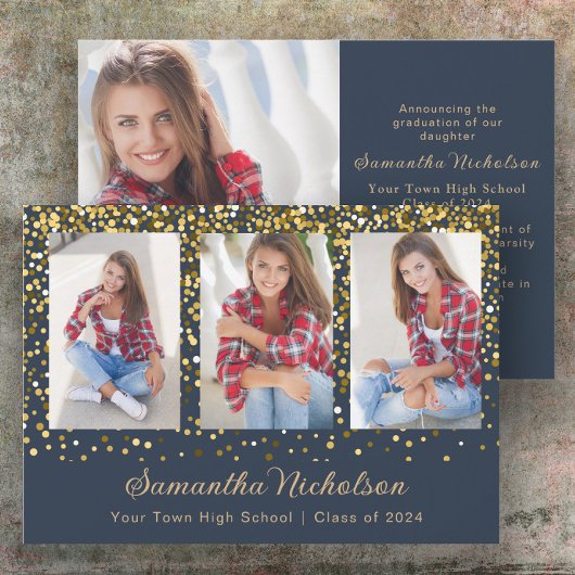 Navy Blauw Gouden Glitter Afstudeerklas 2024