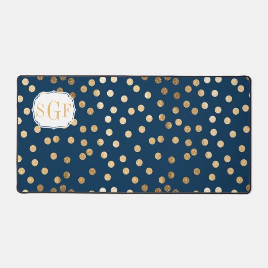 Navy Blauw Gouden Glitter Dot Patroon Bureaumat (Voorkant)