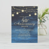 Navy Blauw Gouden Glitters 50ste Huwelijksverjaard Kaart (Staand voorkant)