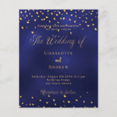 Navy blauw gouden harten budget bruiloft uitnodigi flyer (Voorkant)