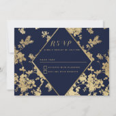 Navy blauw gouden kant bloemen luxe RSVP Uitnodigi Kaart (Achterkant)
