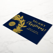 Navy Blauw Gouden Krans Vrolijk Kerstfeest Folie Feestdagenkaart (Gedraaid)