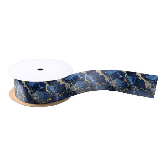Navy Blauw Gouden Marmer Satijnen Lint (Spoel)