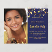 Navy blauw gouden sterren foto afstuderen uitnodig (Voorkant)