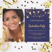 Navy blauw gouden sterren foto afstuderen uitnodig save the date