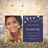 Navy blauw gouden sterren foto afstuderen uitnodig save the date