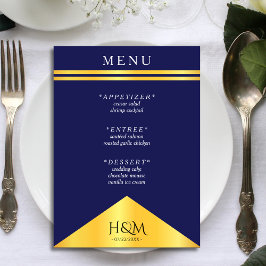 Navy Blauw Gouden Streep Fancy Huwelijksreceptie Menu