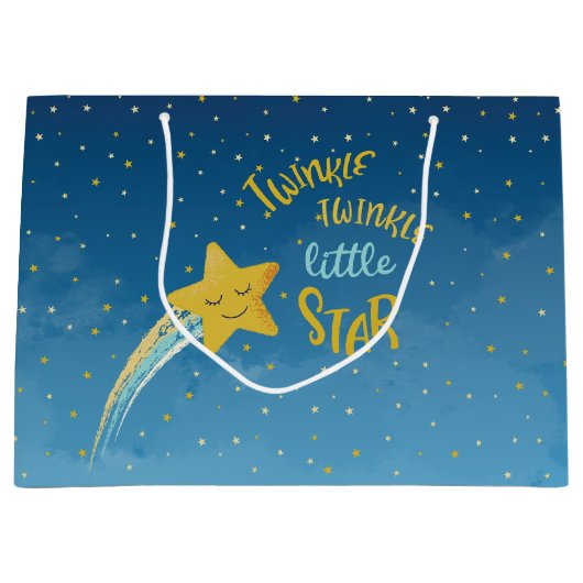 Navy Blauw Gouden Twinkle Kleine Star Gift Bag Groot Cadeauzakje (Voorkant)