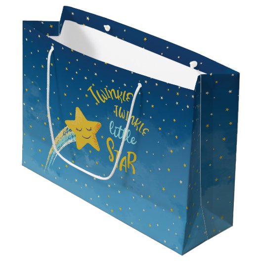 Navy Blauw Gouden Twinkle Kleine Star Gift Bag Groot Cadeauzakje (Voorkant Gekanteld)