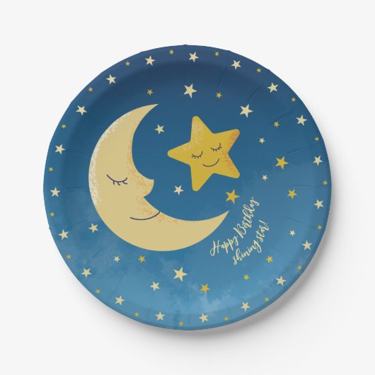 Navy Blauw Gouden Twinkle Kleine Ster Papieren Bordje (Voorkant)