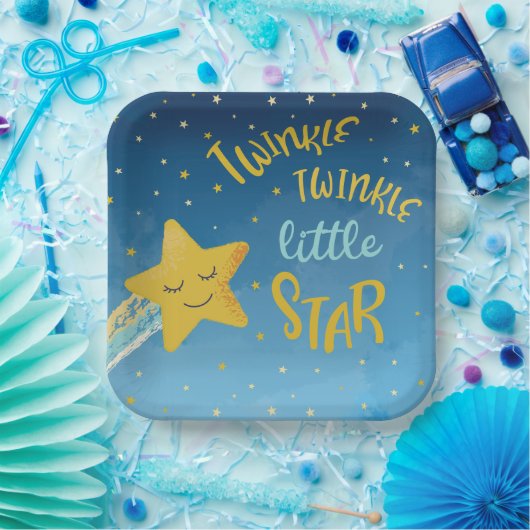 Navy Blauw Gouden Twinkle Kleine Ster Papieren Bordje (Feest)