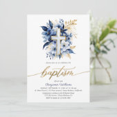 Navy Blauw & Gouden Waterverf Doop Kaart (Staand voorkant)