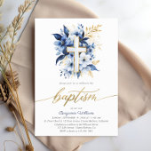 Navy Blauw & Gouden Waterverf Doop Kaart