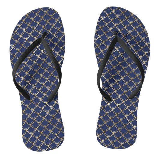 Navy-blauw gouden zeemeermin schubbenpatroon teenslippers (Voetbed)