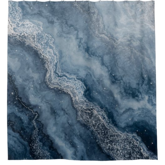 Navy Blauw Grijs Lichtblauw Wit Modern Douchegordijn (Voorkant)