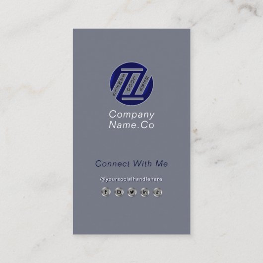 Navy blauw grijs minimale display foto professiona visitekaartje (Achterkant)